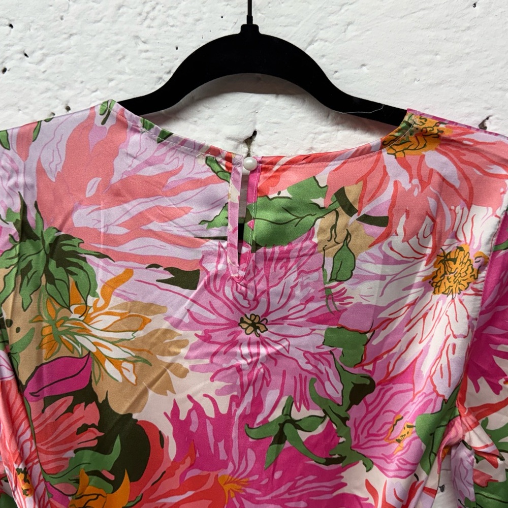 Jess Lea Pink Tropical Wrap Dress - Size Small - Picture 4 of 5